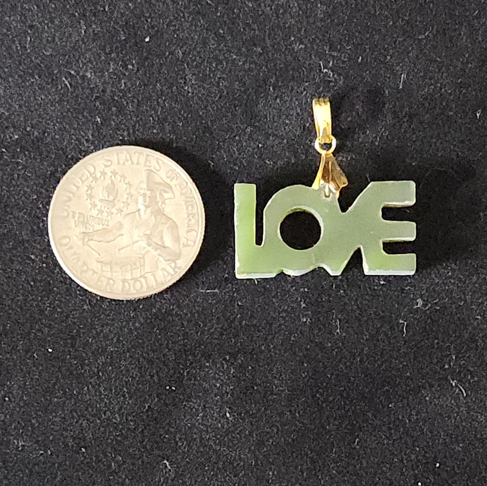 New Old Stock Vintage Handcrafted Carved Green Jade "LOVE" Pendant